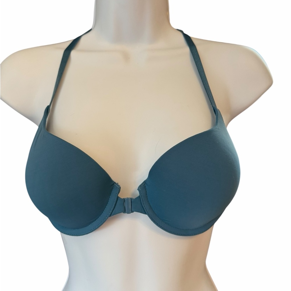 Victoria’s Secret Teal Blue Padded Underwire Perfect Shape T-Strap Bra Size 32B